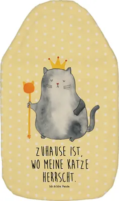 Produktbild von Mr. & Mrs. Panda Wärmflasche Katze König - Gelb Pastell - Geschenk, Wärmflaschen, Haha, Queen, Einzug, heizflasche, Wohnung, Wärmekissen, Bettflasche, Cat, mit Bezug