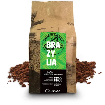Zdjęcie produktu dla Kawa mielona Caveres Brazylia Santos 250g,  100% Arabica, świeżo palona do ekspresu, Rzemieślnicza Palarnia Kawy Premium
