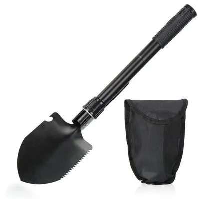 Produktbild von Unyqoos® Klappspaten – faltbare Multifunktions-Schaufel mit Säge, Flaschenöffner & spitzer Hacke, 350 g, langer Griff für Camping, Survival & Garten