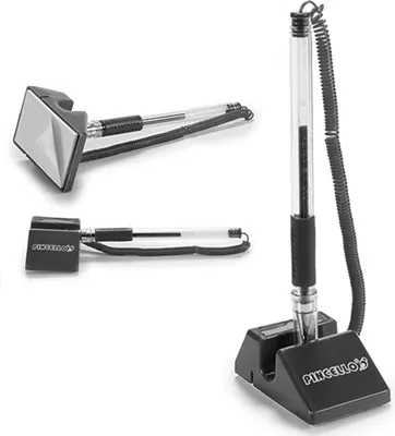 Produktbild von KUGELSCHREIBER mit Ständer und Wendelschnur Schwarz klebend Kugelschreiberständer Halter 02 (Schwarz)