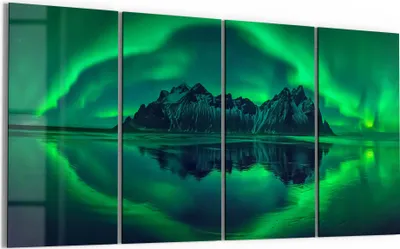 Produktbild von DEQORI Glasbild Echtglas 4x30x60 cm 'Vestrahorn im Polarlicht' Wandbilder XXL groß