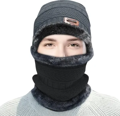 Produktbild von Warme Beanie-Mütze und Schal-Set für Damen und Herren, für den Winter, Outdoor, winddicht, Skimütze, lässige Strickmütze mit Fleecefutter