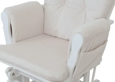 Image de Fauteuil relax HWC-C76, fauteuil à bascule Fauteuil oscillant avec pouf Tissu velours côtelé 320g/m² Öko-Tex ~ crème Bâti blanc