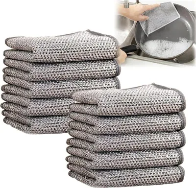 Produktbild von 10x Mikrofasertuch,Mehrzweck Draht Geschirrspüllappen für nasses und trockenes,Putztücher,Doppellagiges,Reinigungstuch,für Pfanne,Topf,Herd,Küche