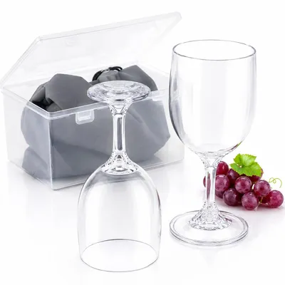 Produktbild von Bruchfeste Weingläser 2er Set aus Kunststoff, BPA-frei, tragbare Camping Weingläser mit Aufbewahrungsbox, für Wein, Gartenparty & Picknick
