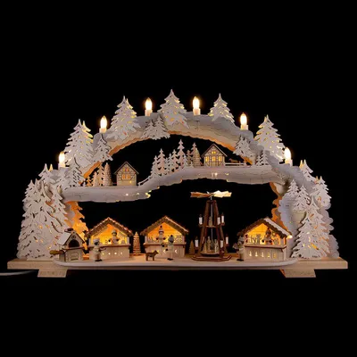 Produktbild von Schwibbogen verschneiter Weihnachtsmarkt (72x43x13cm) von Tietze Erzgebirgsdesign