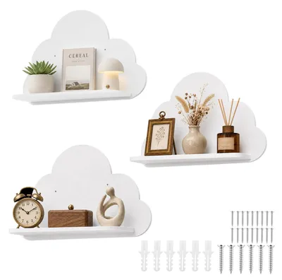 Image de Solidchoice - Ensemble de 3 étagères murales blanches en forme de nuages pour chambre d'enfant