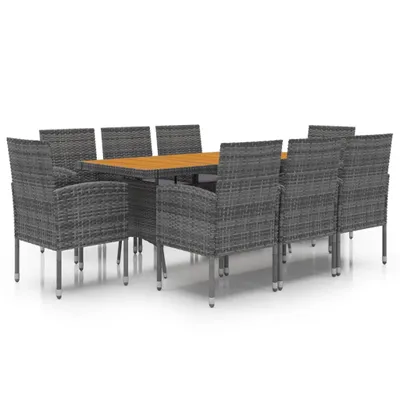 Produktbild von vidaXL 9-tlg. Garten-Essgruppe Poly Rattan Grau