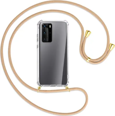 Produktbild von Handykette Backcover-Schutzhülle mit Band (Metall goldfarben) für Huawei P40 - beige