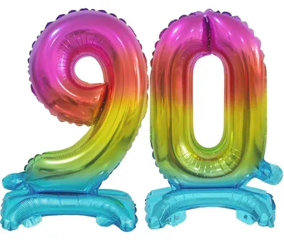 Produktbild von Stehender Folienballon Zahl 90 Regenbogen bunt 38 cm