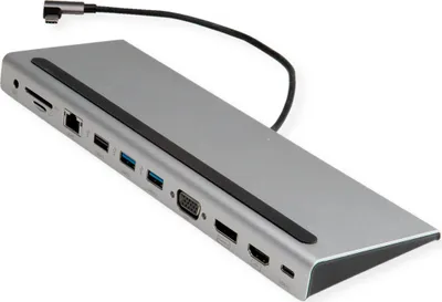 Image de VALUE Station d'accueil multiport USB 3.2 Gen 2 Typ C, 4K HDMI/DP, VGA, USB, lecteur de cartes, PD, LAN, Audio (12.99.1117)