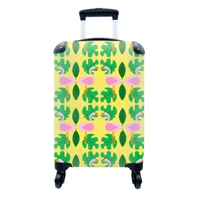 Produktbild von MuchoWow® Koffer Handgepäck Trolley Rollkoffer Kleine Reisekoffer mit 4 Rollen - Flamingo - Pflanzen - Tiere - Muster - Cabin Size < 55x40x23 cm & 55x40x20 cm - Fotokoffer - Kabinenkoffer - Boardgepäck - Reise-Box - Reisekoffer - Reisegepäck - Koffer mit Bild - Trolley für Kinder