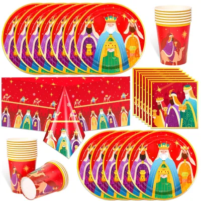 Weihnachts-Tischdeko-Set: Tischdecke, Teller, Servietten, Becher