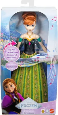 A doll of Anna from Disney's Frozen in its retail packaging.