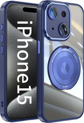 Produktbild von Handyhülle für iPhone 15 Transparent Militärschutz mit Magnetring Ständer und Kameraabdeckung Blau