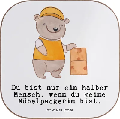 Produktbild von Mr. & Mrs. Panda Tischuntersetzer Möbelpackerin Herz - Weiß - Geschenk, Umzugsfirma, Coaster, Spruch, gläseruntersetzer, Untersetzer Gläser, Tischschoner, Umzugsservice