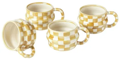 Image de Lot de 4 tasses Nordal Ysia en faïence à carreaux, 300 ml