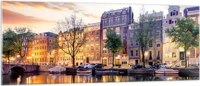 Produktbild von Bilder auf glas - Holland Kanal - 140x50cm - Glasbilder - Wandbilder - Kunstdruck - zum Aufhängen bereit - Wanddekoration aus Glas - Glas Bilder - Wandbild auf Glas - Einteilig - GAB140x50-4068