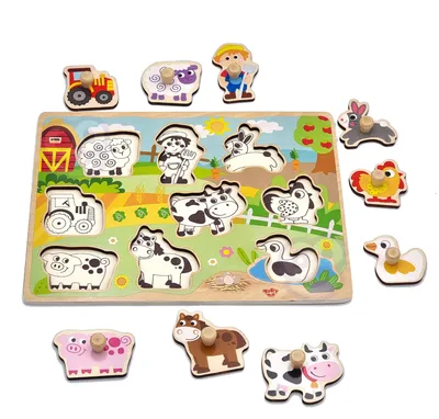 Produktbild von Woopie Grüner Holz-Montessori-Puzzle-Bauernhof mit passenden Stiften