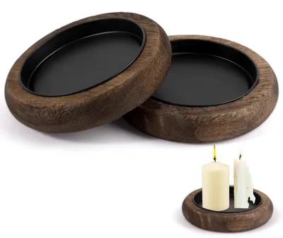 Productafbeelding van Houten kandelaar - Ronde kaarsenhouder voor stompkaarsen tot 8 cm diameter