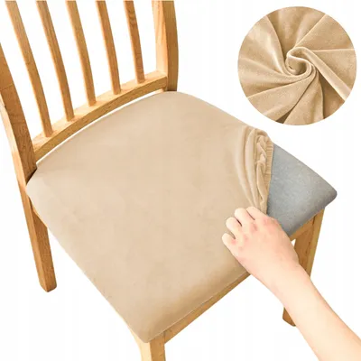 Produktbild von Stretch Sitzbezug für Stühle - 40 x 40 cm - Beige Samt - Stuhlkissenbezug - Stuhlbezug für Sitzfläche