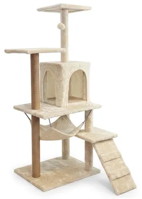 Immagine prodotto di Tiragraffi per gatti, casetta con giocattoli, alto, 6 livelli, cuccia, linea Comfort, beige