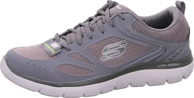 A single gray Skechers sneaker is shown from the side against a white background.