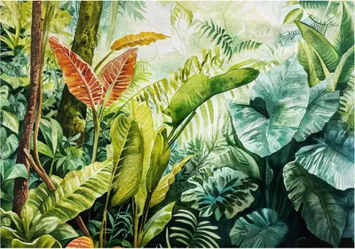 Produktbild von Fototapete Dschungel Blätter Natur - 368x254 cm - Vliestapete Wohnzimmer Schlafzimmer - Vlies Fototapete Grün - 16309V8