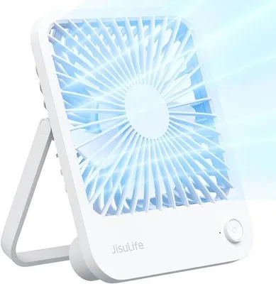 Image de Ventilateur de bureau pliable, rechargeable et silencieux, 4500 mAh, 4 vitesses, blanc.