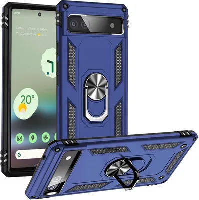 Produktbild von Conie Outdoor Schutzhülle für Google Pixel 6a Tasche Silikon Hard Case Cover Hülle mit Halter Ständer in Blau