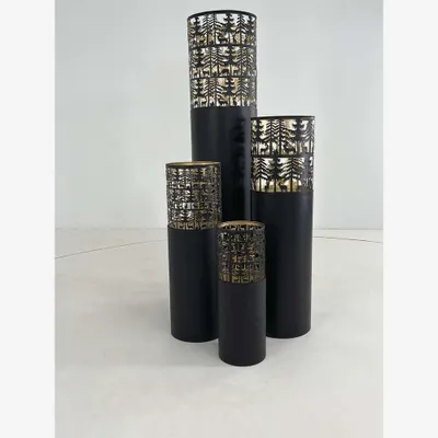 Produktbild von 4er Set Windlichtsäule 30 x 131 x 30 cm Stahl Schwarz Gold