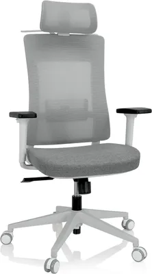 Image de 810038 - Fauteuil de bureau ergonomique COMFIO WMH, fauteuil pivotant avec support lombaire et repose-tête réglables, revêtement tissu/maille, couleur gris