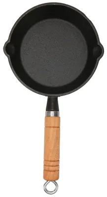 Produktbild von Bratpfanne aus Gusseisen, Bratpfanne, Tropfausguss, Holzgriff, schmutzabweisend, schnelles Erhitzen, leicht zu reinigen, Kochen, 16 x 3 cm