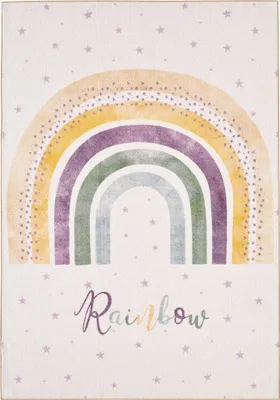 Produktbild von Villa Möbel Plaelle Wohnzimmer-Teppich, Kinderteppich, 3D Druck, Regenbogen, Farbe:Creme, Grösse:80x120 cm