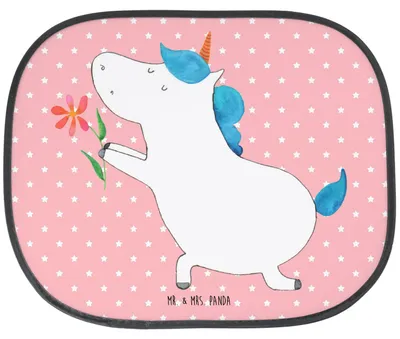 Produktbild von Mr. & Mrs. Panda Auto Sonnenblende Einhorn Blume - Rot Pastell - Geschenk, Sonnenschutz Kfz, Unicorn, für, hitzeschutz, Freundin, Pärchen, Ehe, Antrag, Einhörner
