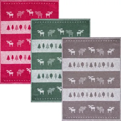 Produktbild von Kracht Geschirrtuch Elchreihe" 3er-Pack rot/grau/dunkelgrün 50x70 cm"