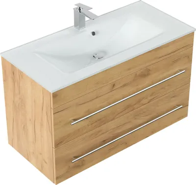 Produktbild von Badmöbel Vitro 1000 mit Glaswaschbecken SoftClose eiche gold : Eiche Gold Varianten: Eiche Gold