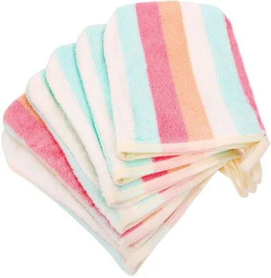 Productafbeelding van Ibenzoa® 6-delige set zachte, absorberende washandjes van koraalfleece, 21 x 15 cm – regenboogstrepen, geschikt voor gezicht en lichaam