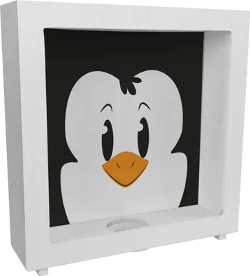 Produktbild von Rahmen Spardose aus Holz aus Keramik mit niedlichem Pinguin-Gesicht - für