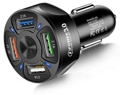 QC 3.0 Autolader, 4 USB-Ports, Zigarettenanzünder, Schwarz