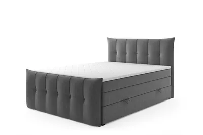 Produktbild von Boxspringbett PORTO mit Bettkasten 180 x 200 cm Webstoff Grau Anthrazit Bett Bettkasten Taschenfederkern
