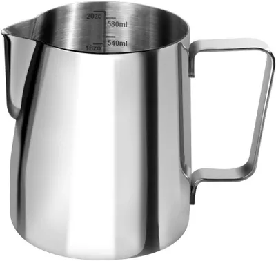 Produktbild von Milchkännchen, Milchkanne aus Edelstahl, zum Aufschäumen von Milch für Cappuccino und Latte, silberfarben, 600 ml