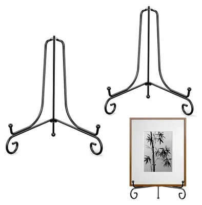 Produktbild von 12 Zoll Tellerständer aus Metall, 2 Stück Aufsteller für große Teller, Bilderrahmen, Bücher, Kunst - Schwarz - Höhe 30 cm