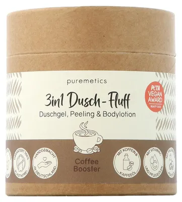 Immagine prodotto di puremetics 3in1 Dusch-Fluff Coffee Booster - Gel doccia, lozione per il corpo e scrub tutto in uno (250 g)