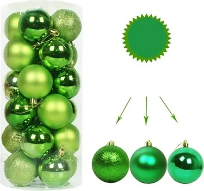 Produktbild von 24 Weihnachtskugel Ø6cm Set Kunststoff Christbaumkugel Bruchfest Weihnachten Deko Baumschmuck NEU Grün
