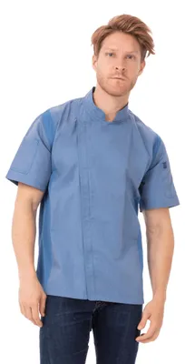Kochjacke Herren, schlank, Blau, M, Reißverschluss, kurze Ärmel