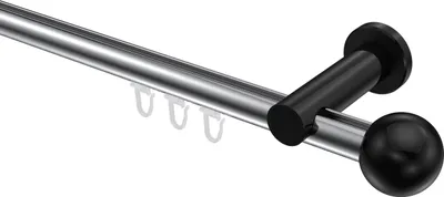 Produktbild von Interdeco Innenlaufstange / Gardinenstange mit Innenlauf Chrom / Schwarz, Typ Platon Luino (Kugel), 20 mm Ø 1-läufig, 520 cm