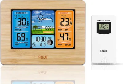 Produktbild von Drahtlose digitale LCD - Wetterstation mit Uhrfunktion für Innen - und Außenbereiche, misst Temperatur, Feuchtigkeit und Luftdruck