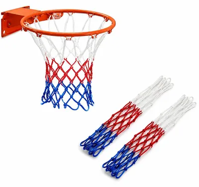 Imagen del producto de Red de baloncesto de poliéster, 2 unidades, resistente a la intemperie, con 12 lazadas, para aro de baloncesto exterior