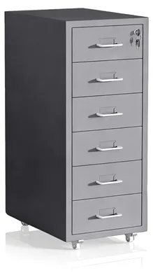 Produktbild von Relaxdays Rollcontainer, 6 Schubladen, HxBxT: 69 x 28 x 41 cm, abschließbar, Aktenschrank auf Rollen, Metall, grau